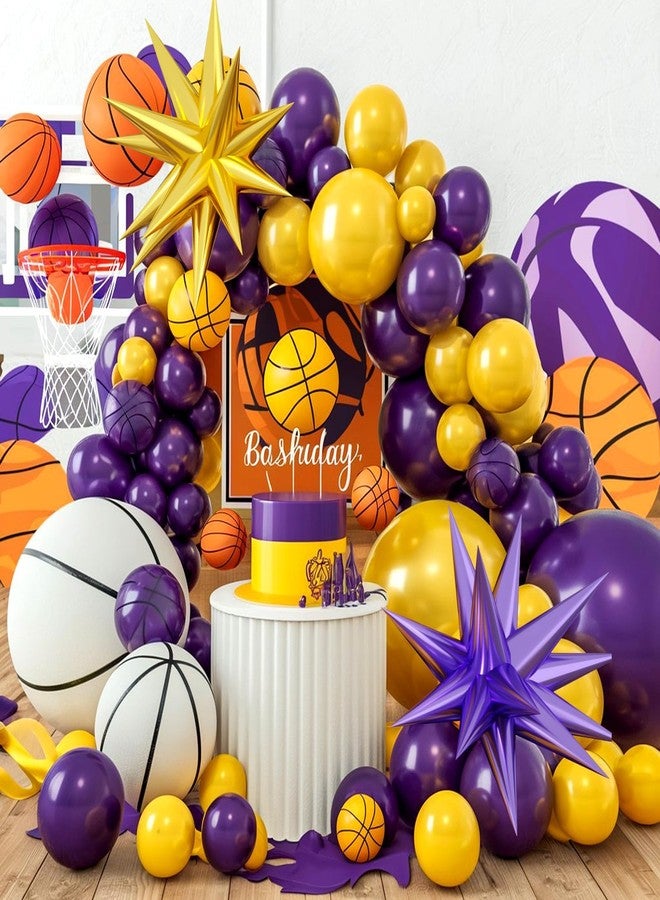 Sowide Purple and Yellow Balloon Arch Kit,Basketball Balloons with Gold Purple Star Foil Balloons,for Boys Basketball Party Sport Theme Birthday Graduation Anniversary Wedding Baby Shower Decorations - Image 4
